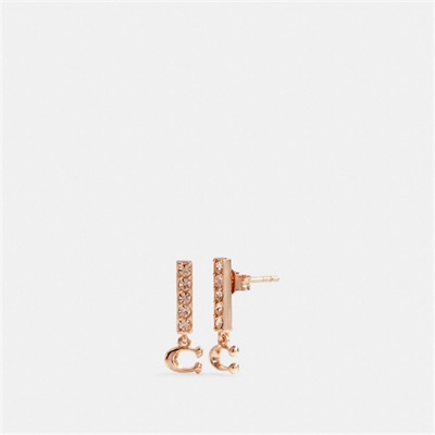 Cercei Dama Coach Signature Pave Bar Stud Roz Aurii | Romania-597328