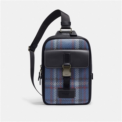 Geanta Barbati Coach Track Pack With Plaid Print Bleumarin Colorati | Romania-759364