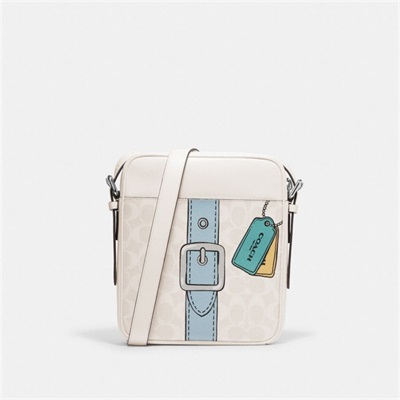 Geanta Crossbody Barbati Coach Hudson 21 In Signature Canvas With Trompe L'oeil Print Argintii Colorati | Romania-728506