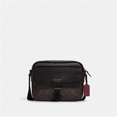 Geanta Crossbody Barbati Coach Hudson In Signature Canvas Negrii | Romania-352701