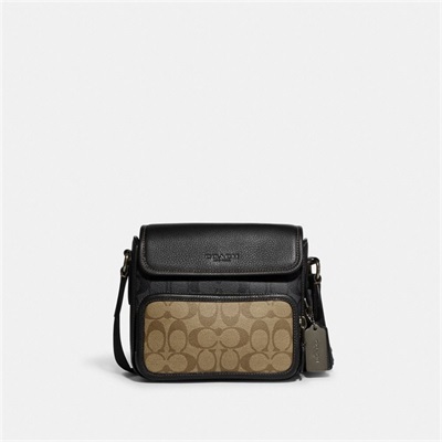 Geanta Crossbody Barbati Coach Sullivan Flap In Blocked Signature Canvas Kaki Gri | Romania-960835