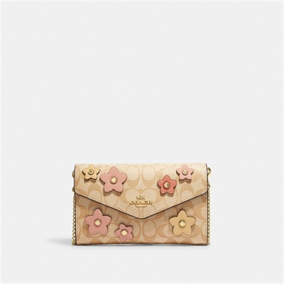 Geanta Crossbody Dama Coach Envelope Clutch In Signature Canvas With Floral Applique Aurii Kaki Deschis Colorati | Romania-205178