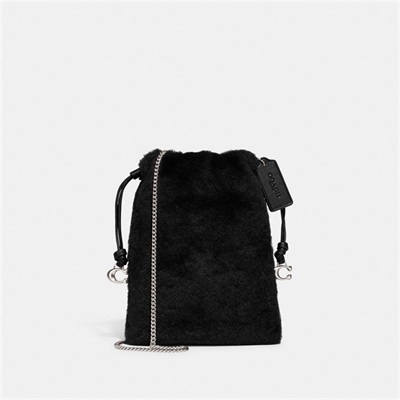 Geanta Dama Coach Drawstring Pouch In Shearling Argintii Negrii | Romania-038596