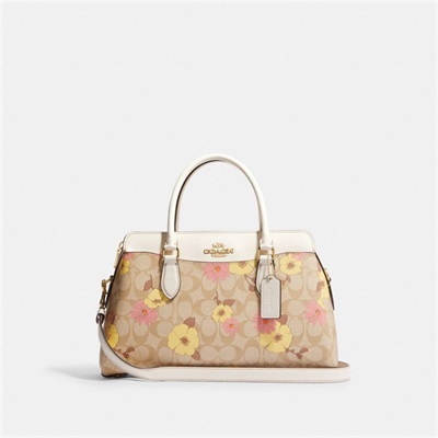 Geanta De Mana Dama Coach Darcie In Signature Canvas With Floral Cluster Print Aurii Kaki Deschis Colorati | Romania-140386