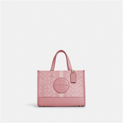 Geanta De Mana Dama Coach Dempsey In Signature Jacquard With Stripe And Coach Patch Aurii Roz Colorati | Romania-673498