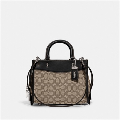 Geanta De Umar Dama Coach Rogue 25 In Signature Textil Jacquard Argintii Negrii | Romania-896421