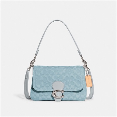 Geanta De Umar Dama Coach Soft Tabby In Signature Denim Argintii Albastri | Romania-210547