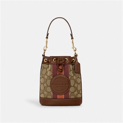 Geanta Galeata Dama Coach Mini Dempsey In Signature Jacquard With Stripe And Coach Patch Kaki Colorati | Romania-846923