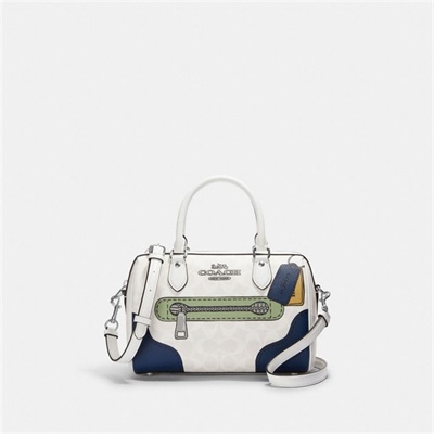 Geanta Satchel Dama Coach Rowan In Signature Canvas With Trompe L'oeil Print Argintii Albi Colorati | Romania-432679