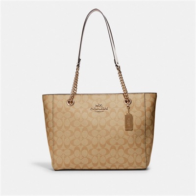 Geanta Tote Dama Coach Cammie Chain In Signature Canvas Aurii Kaki Deschis | Romania-283970