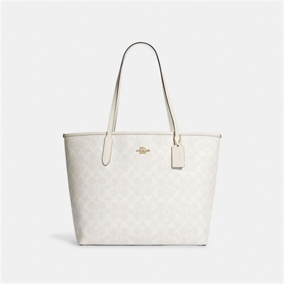 Geanta Tote Dama Coach City In Signature Canvas Aurii Albi | Romania-764309