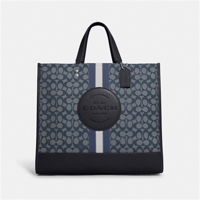 Geanta Tote Dama Coach Dempsey 40 In Signature Jacquard With Stripe And Coach Patch Argintii Bleumarin Colorati | Romania-360597