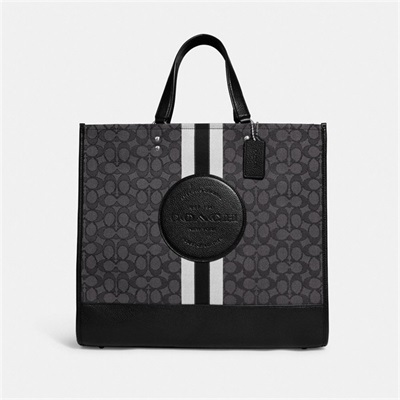 Geanta Tote Dama Coach Dempsey 40 In Signature Jacquard With Stripe And Coach Patch Argintii Negrii Negrii Colorati | Romania-410257