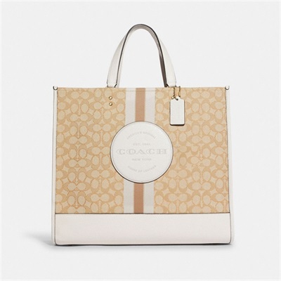 Geanta Tote Dama Coach Dempsey 40 In Signature Jacquard With Stripe And Coach Patch Aurii Kaki Deschis | Romania-624790