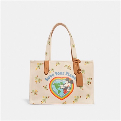 Geanta Tote Dama Coach Disney X Coach 30 In 100 Percent Recycled Canvas With Floral Print And Mickey Mouse Albi | Romania-589126