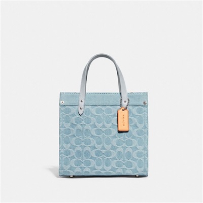 Geanta Tote Dama Coach Field 22 In Signature Denim Argintii Albastri | Romania-852730