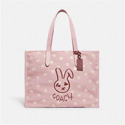 Geanta Tote Dama Coach Lunar New Year 42 With Rabbit In 100 Percent Recycled Canvas Argintii Roz Colorati | Romania-584370