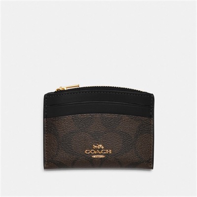 Husa Pentru Carduri Dama Coach Shaped In Signature Canvas Aurii Maro Negrii | Romania-906714