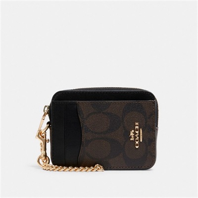 Husa Pentru Carduri Dama Coach Zip In Signature Canvas Aurii Maro Negrii | Romania-037194