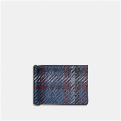 Portofel Barbati Coach Slim Money Clip Billfold With Plaid Print Bleumarin Colorati | Romania-412370