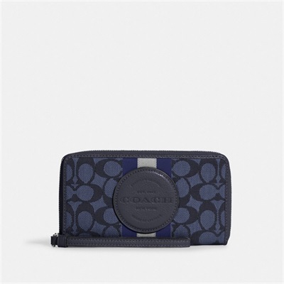 Portofel Dama Coach Dempsey Large Phone In Signature Jacquard With Stripe And Coach Patch Argintii Bleumarin Colorati | Romania-312074