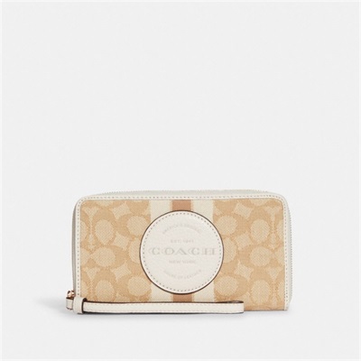 Portofel Dama Coach Dempsey Large Phone In Signature Jacquard With Stripe And Coach Patch Aurii Kaki Deschis | Romania-654871