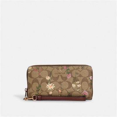 Portofel Dama Coach Long Zip Around In Signature Canvas With Wildflower Print Aurii Kaki Colorati | Romania-625814