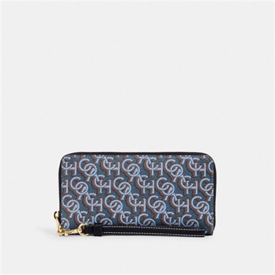 Portofel Dama Coach Long Zip Around With Coach Monogram Print Aurii Bleumarin | Romania-471320