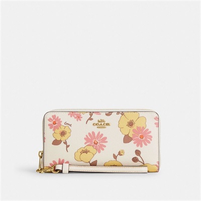 Portofel Dama Coach Long Zip Around With Floral Cluster Print Aurii Colorati | Romania-980756