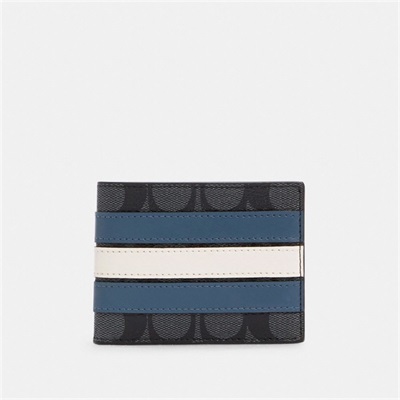 Portofel Dama Coach Slim Billfold In Signature Canvas With Varsity Stripe Gri | Romania-235071