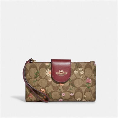 Portofel Dama Coach Tech In Signature Canvas With Wildflower Print Aurii Kaki Colorati | Romania-240583