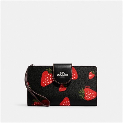 Portofel Dama Coach Tech With Wild Strawberry Print Argintii Negrii Colorati | Romania-542693