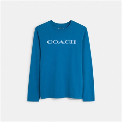 Tricouri Barbati Coach Essential Long Sleeve In Organic Cotton Albastri Albastri | Romania-812546