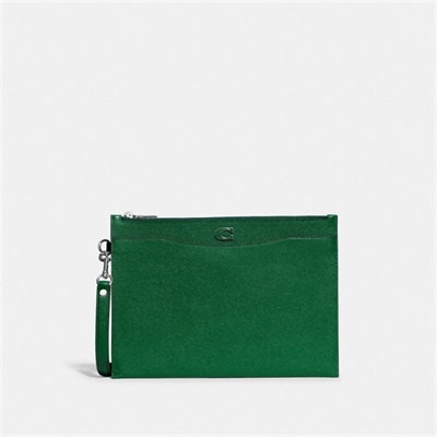 Wristlets Barbati Coach Pouch In Crossgrain Leather With Signature Canvas Interior Verzi | Romania-453701