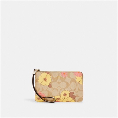 Wristlets Dama Coach Corner Zip In Signature Canvas With Floral Cluster Print Aurii Kaki Deschis Colorati | Romania-140968