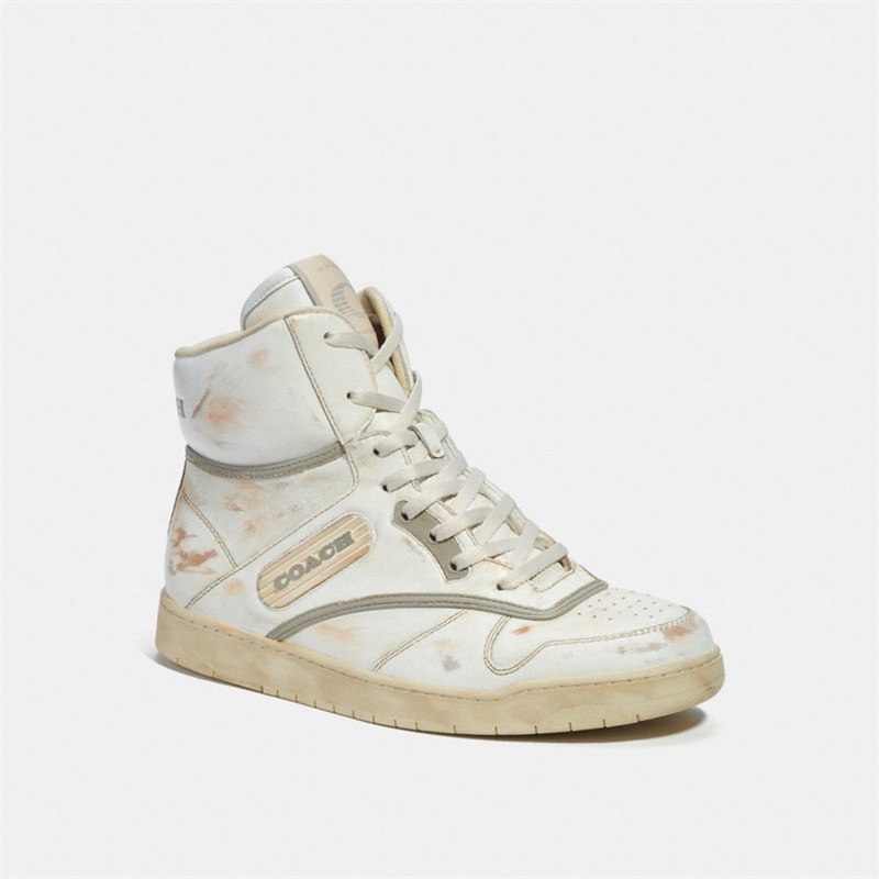 Adidași Barbati Coach Distressed High Top Albi Gri | Romania-036247