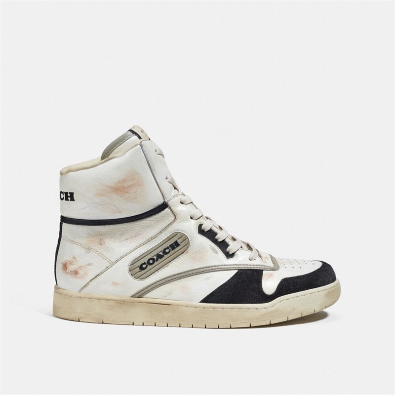 Adidași Barbati Coach Distressed High Top Albi Negrii | Romania-163259