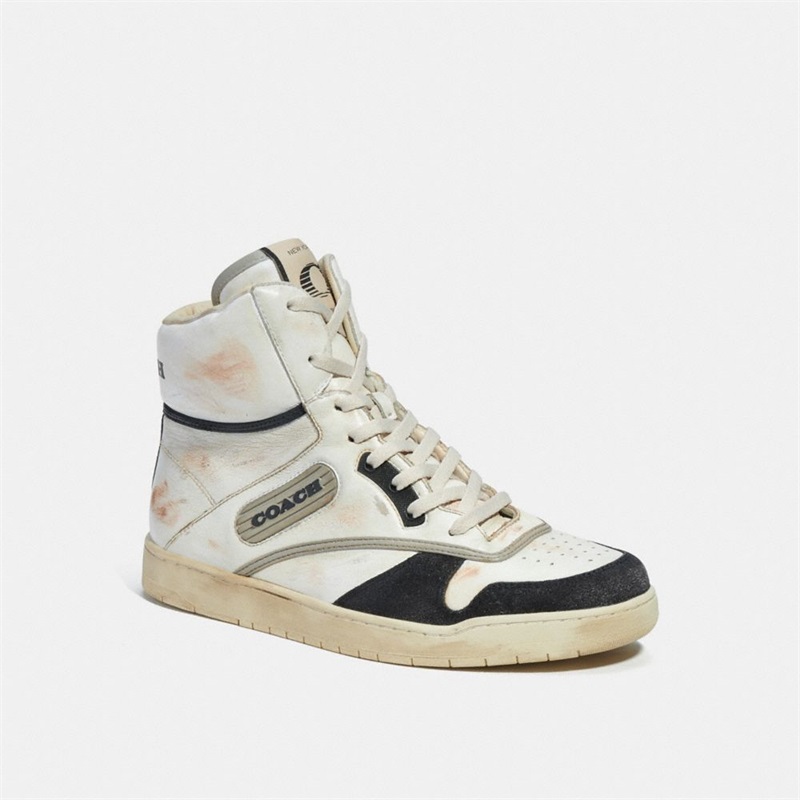 Adidași Barbati Coach Distressed High Top Albi Negrii | Romania-163259