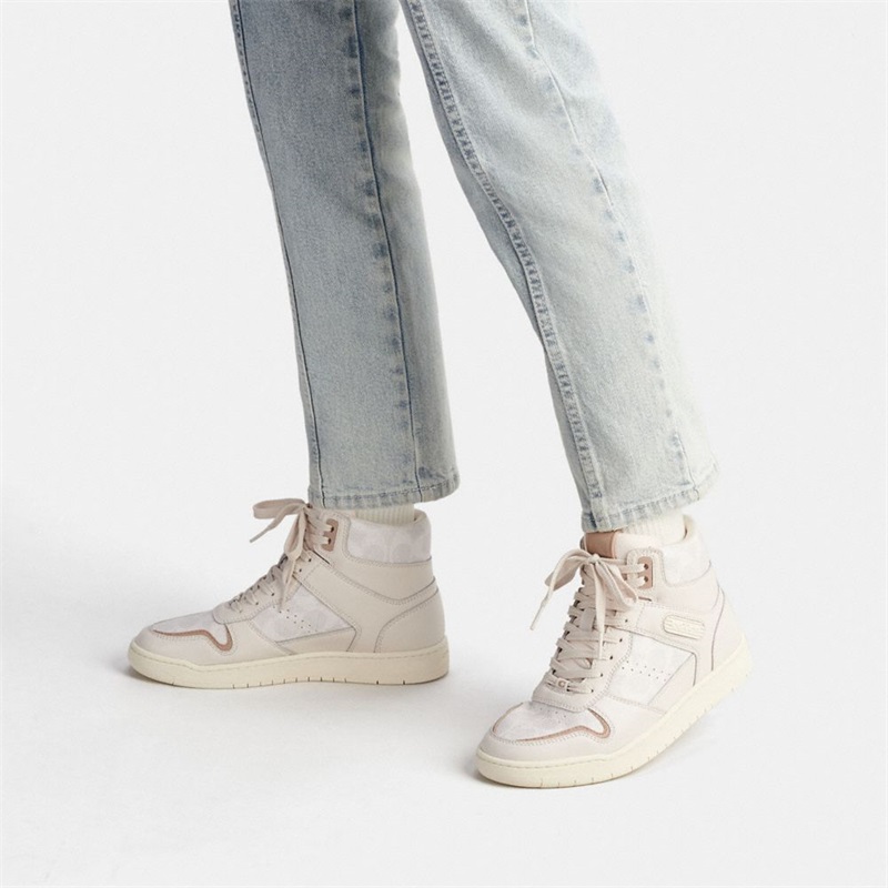 Adidași Dama Coach High Top In Signature Canvas Albi | Romania-492357