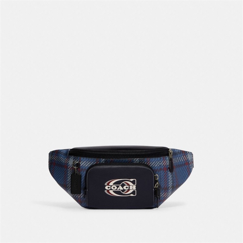 Borseta Barbati Coach Track With Plaid Print And Coach Stamp Bleumarin Colorati | Romania-587412