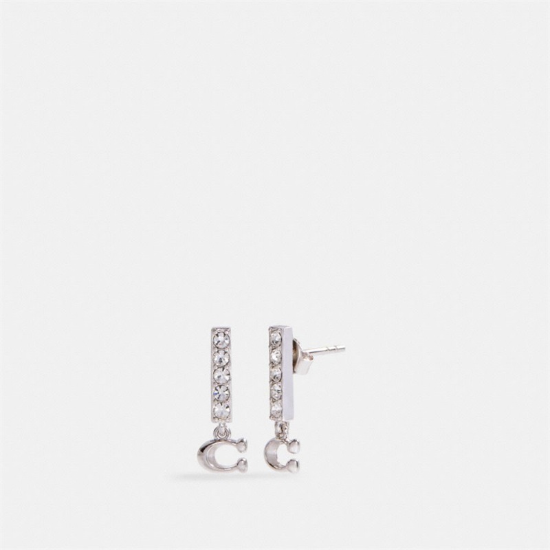 Cercei Dama Coach Signature Pave Bar Stud Argintii | Romania-146930