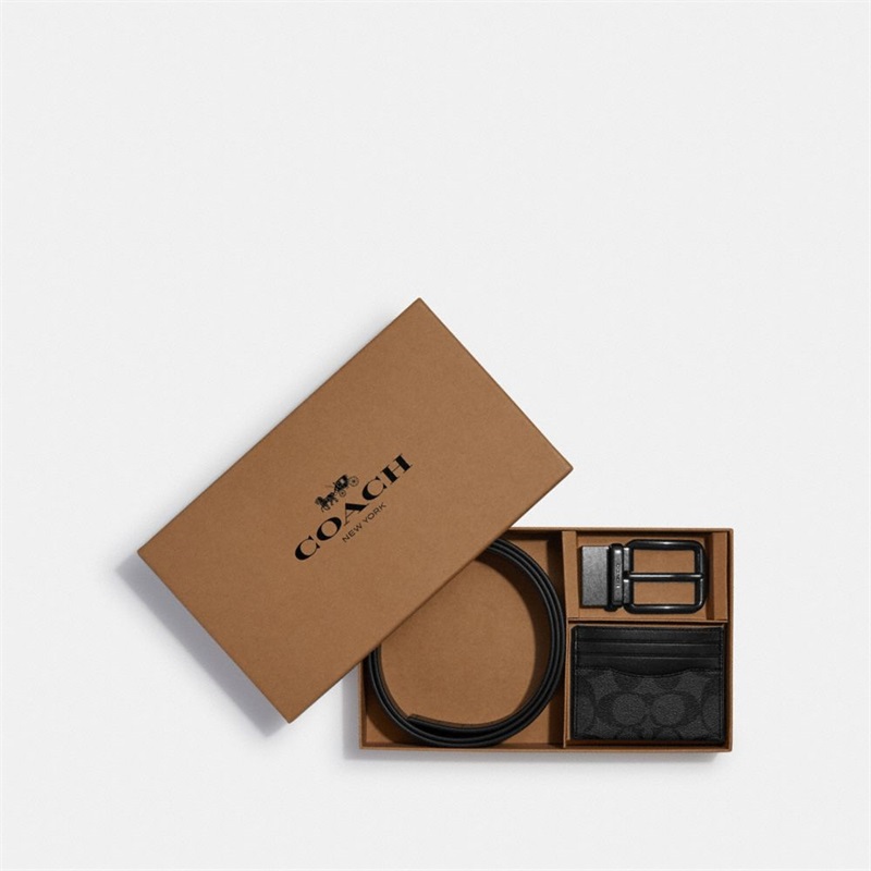 Curea Barbati Coach Boxed Card Case And Gift Set In Colorblock Signature Canvas Gri Negrii | Romania-071354