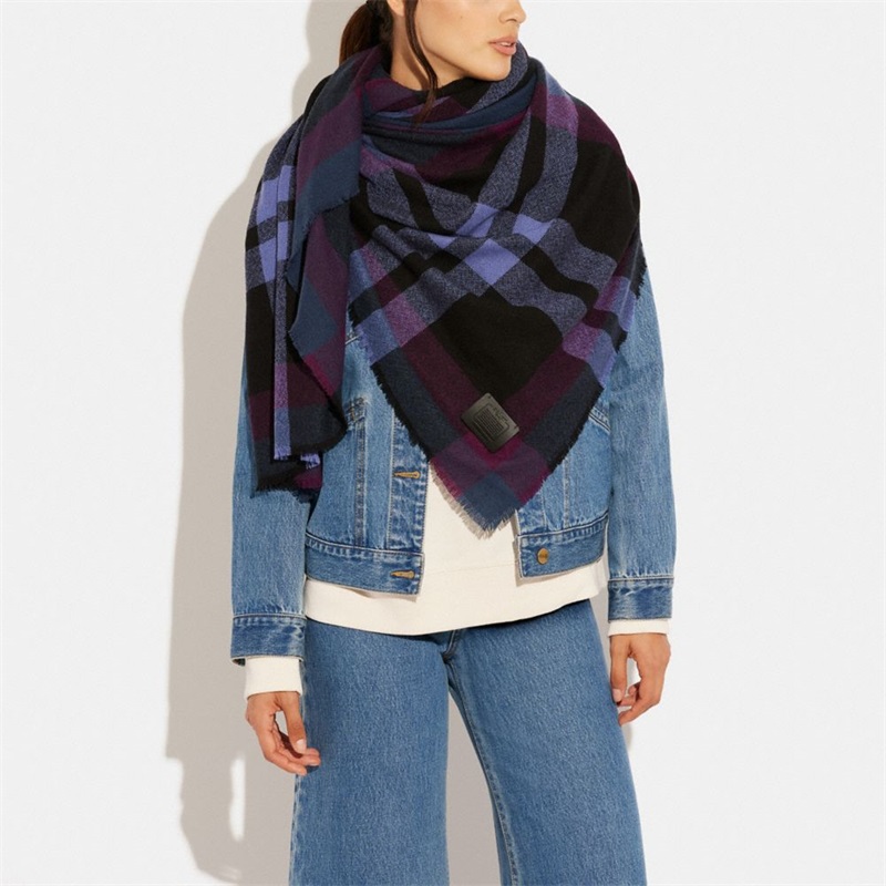 Esarfe Dama Coach Plaid Print Cashmere Blanket Bleumarin | Romania-681507