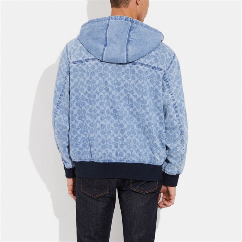 Geaca Barbati Coach Signature Denim Hooded Zip Up Albastru Deschis Deschis | Romania-137854