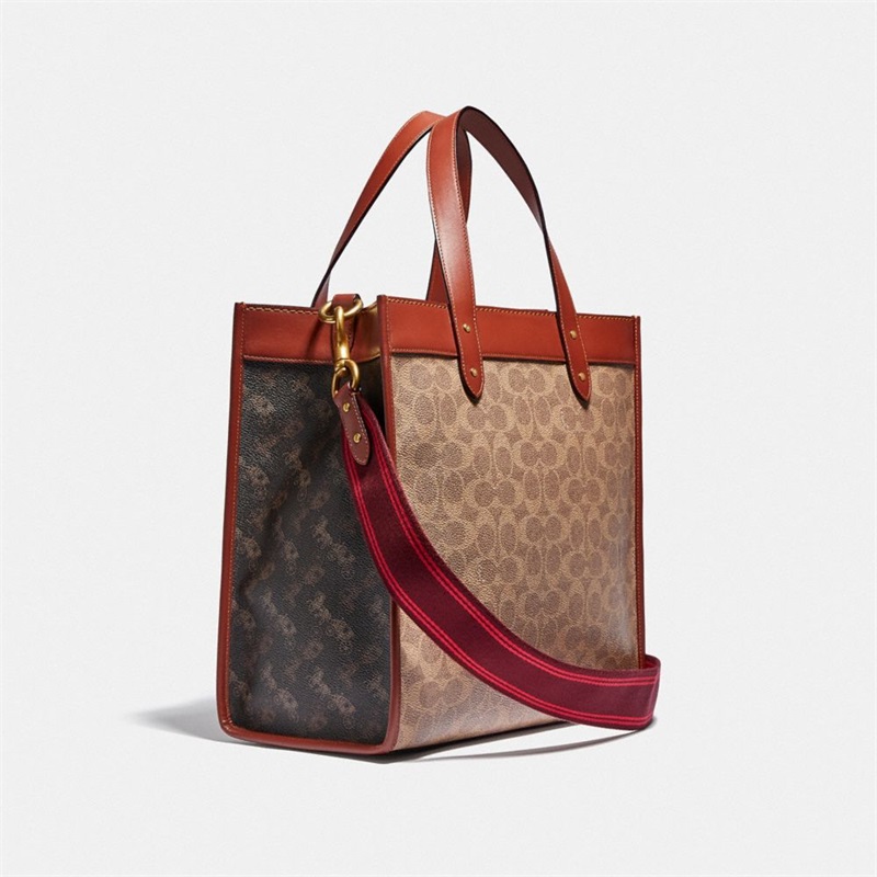 Geanta Barbati Coach Field Tote In Signature Canvas With Horse And Carriage Print Maro | Romania-250943