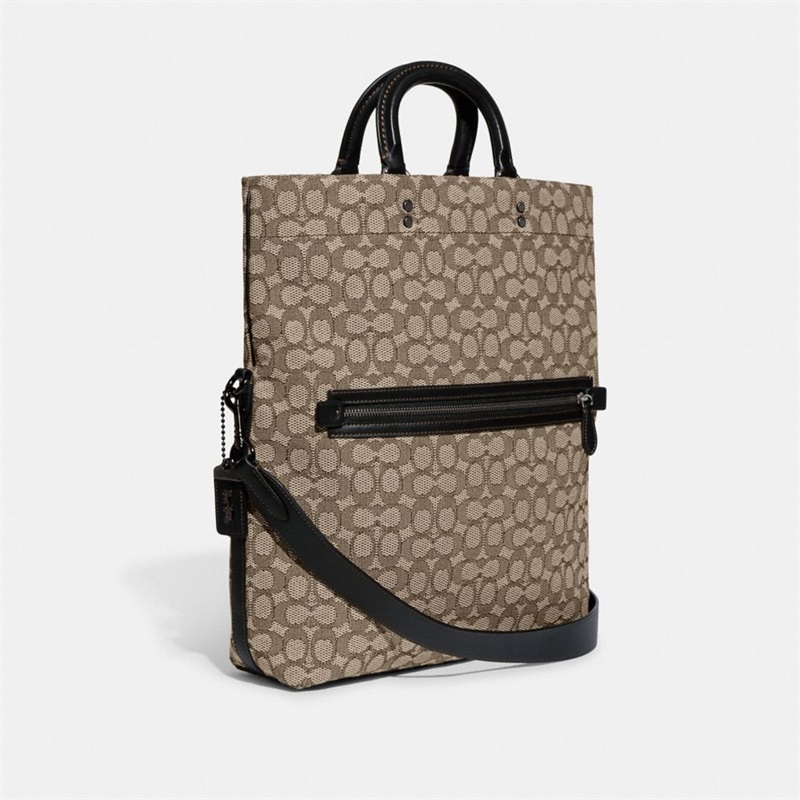 Geanta Barbati Coach Rowe Foldover Tote In Signature Textil Jacquard Negrii | Romania-538201