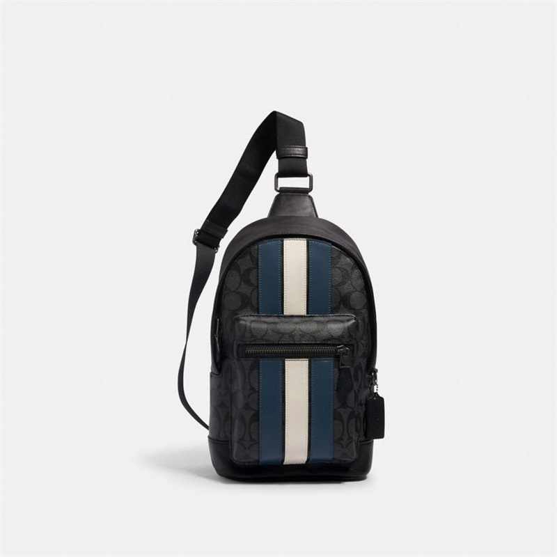 Geanta Barbati Coach West Pack In Signature Canvas With Varsity Stripe Gri | Romania-291370