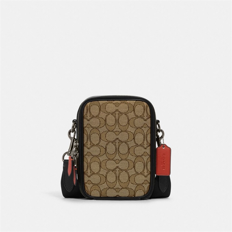 Geanta Crossbody Barbati Coach Stanton In Signature Jacquard Negrii Kaki Negrii Colorati | Romania-108546