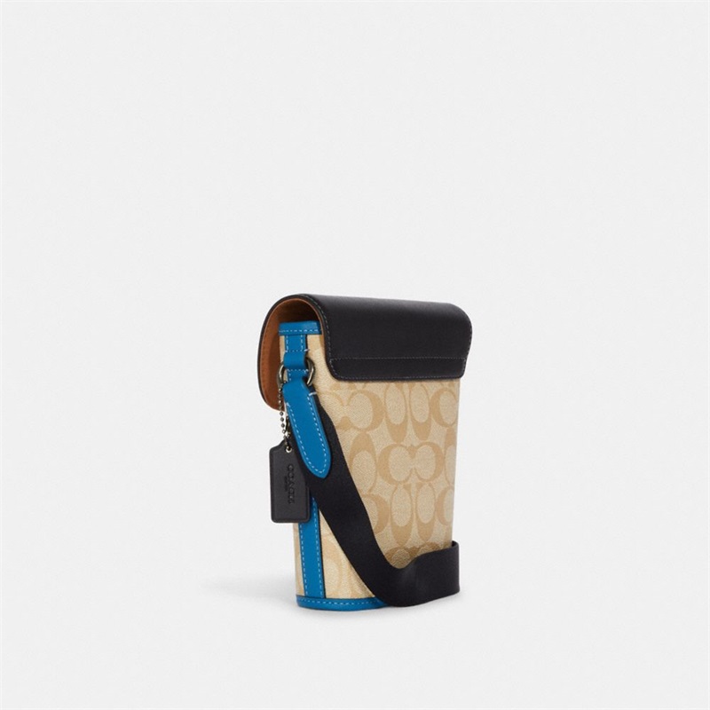 Geanta Crossbody Barbati Coach Track Small Flap In Colorblock Signature Canvas Negrii Kaki Deschis Albastri Colorati | Romania-891527