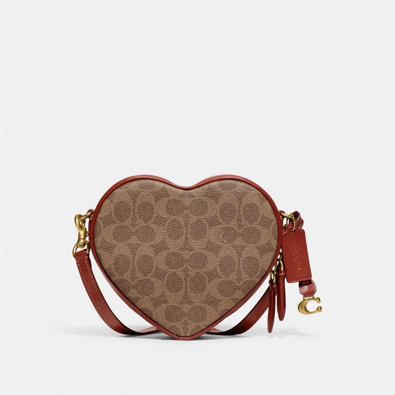 Geanta Crossbody Dama Coach Heart In Signature Canvas Maro | Romania-054126